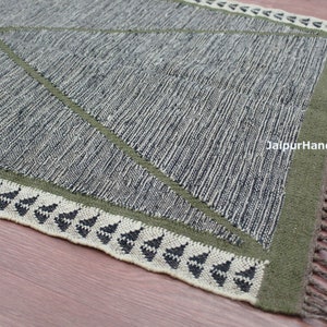 2x6 Feet and other sizes Handmade Wool Jute Green stripes kilim runner Rug, Outdoor/ Indoor Rug/Kids/ Entryway/ Balcony etc.