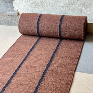 Stairs Wool Runner - Earthy Brown Kilim Runner for Staircase | Bedside | Entryway | Kitchen | Flatweave Modern Decor Runner - Striped Runner