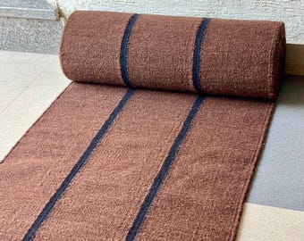 Alfombra Kilim de Lana para Escaleras - Alfombra Kilim Marrón Tierra para Escaleras, Mesitas de Noche, Entradas, Cocinas y Decoración Moderna de Tejido Plano - Alfombra de Rayas
