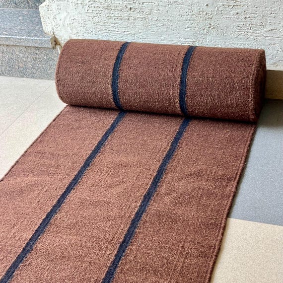 Stairs Wool Runner - Earthy Brown Kilim Runner for Staircase | Bedside | Entryway | Kitchen | Flatweave Modern Decor Runner - Striped Runner