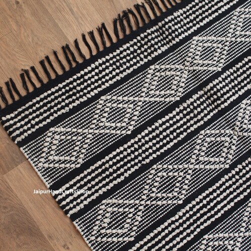 8x8 Ft Handwoven Square Gray & Black Modern Cotton morracon inspired Rug for Dining Room/ Living room/ Garden shops Etc. 4X4 Ft up to 12X12 Ft.