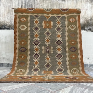 Southwestern Kilim Rug - Handwoven Traditional Turkish Flatweave, Indoor/Outdoor, Sustainable & Reversible, Custom Made Area Rug,