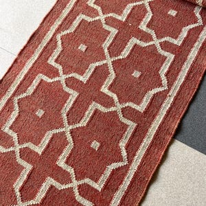 Wollen jute loper voor trappen, handgeweven loper, kelimloper vloerkleed entree | Gang | keuken, nachtkastje loper, stammenpatroon afbeelding 7
