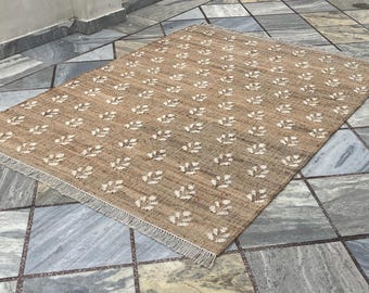 5x8 Ft Hemp & Cotton Handwoven Kilim Rug - Indian Traditional Design, Large Rug for Home Decor, Floor, Dining Area, Custom Sizes Available