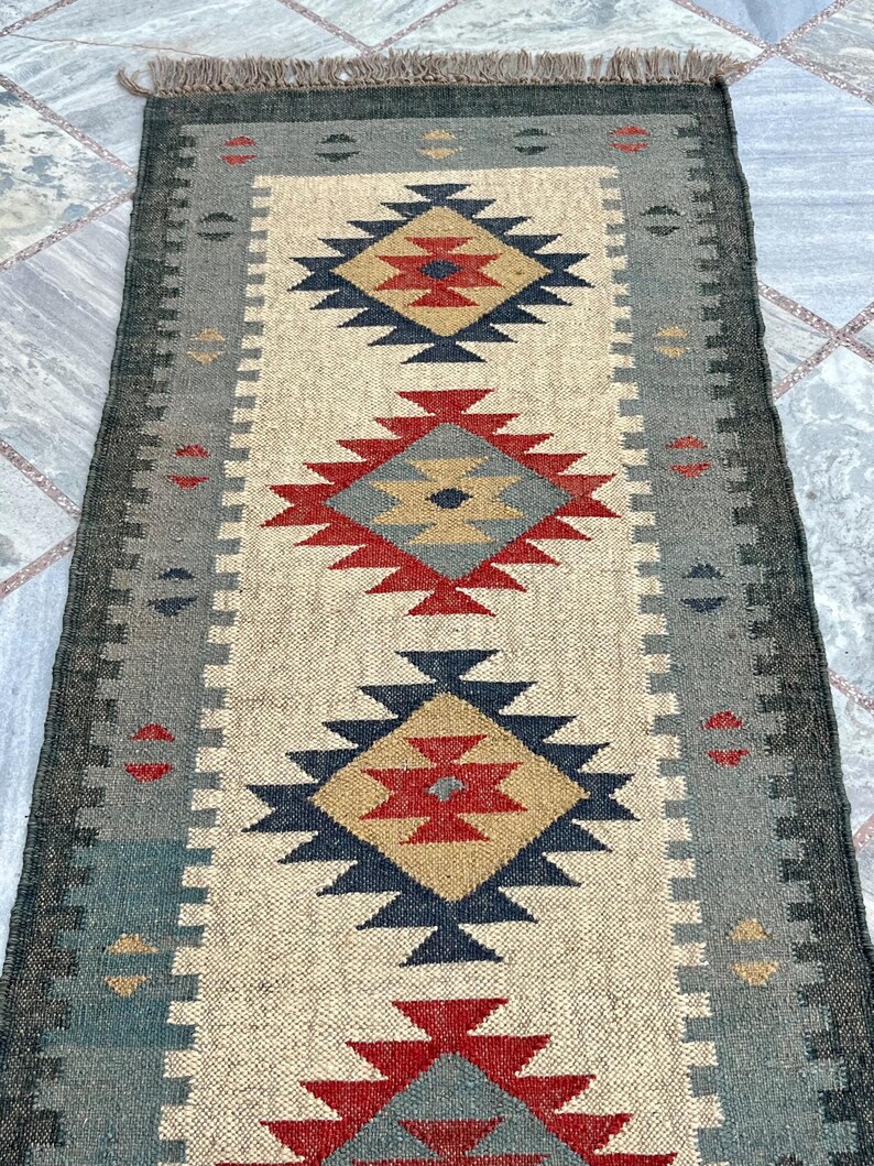 Multi Sizes Runner Rug for Stairs, Handwoven Geometric Indian Rug