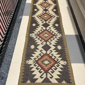 Multi Sizes Runner rug for stairs, Handwoven Geometric Indian Rug, Kilim Runner Rug for Entryway | Hallway | kitchen | Bedside image 9