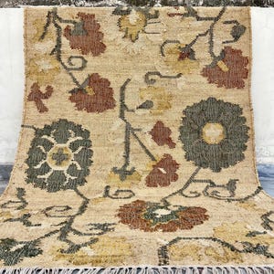 Multi Sizes Vintage Inspired Floral Kilim Rug  | Natural & Eco friendly Hemp Cotton Area Kilim | Southwestern Design | Moroccan motif