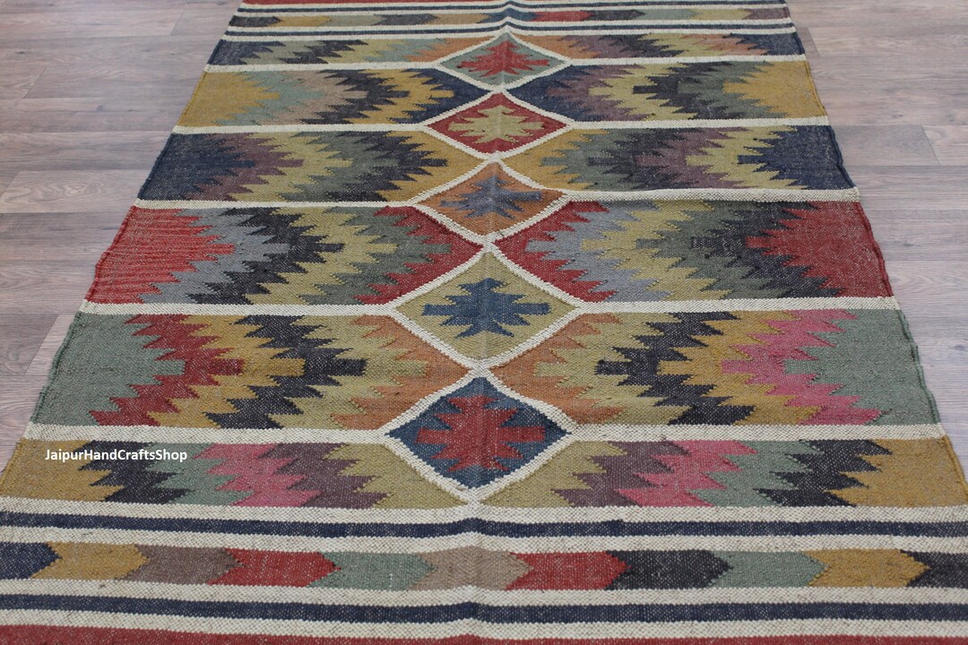 12x15 Ft and Other Sizes Hand Woven Multi Color Wool Jute Flatweave Rug
