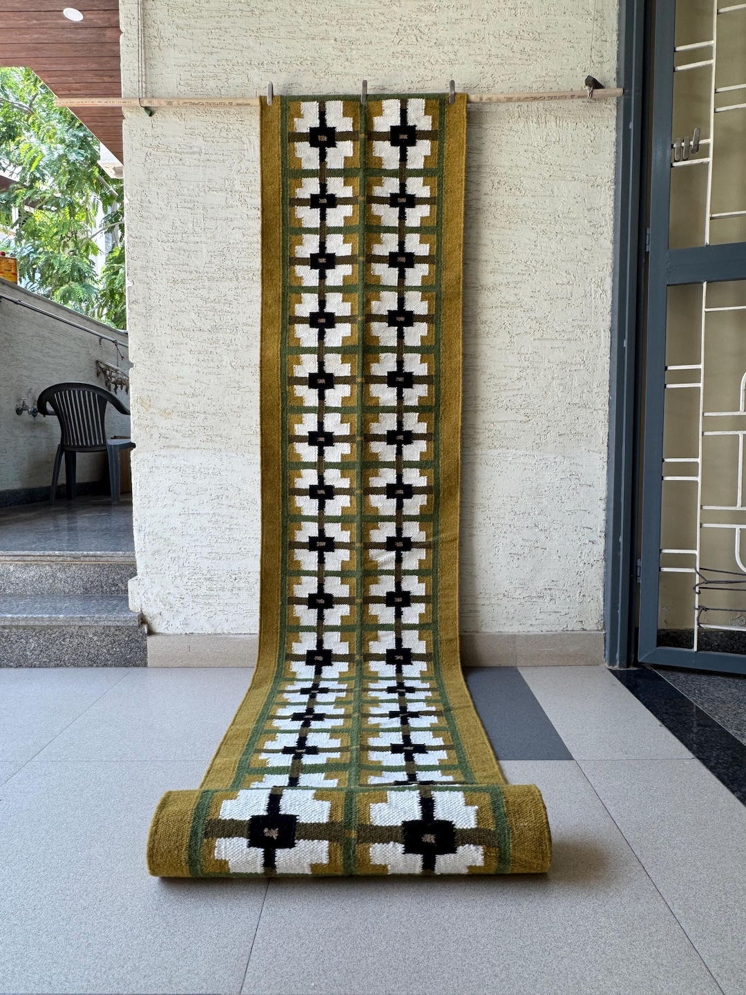 Earthy Fun Runner Rug Wool Stairs Runner Rug | Earthy Green Runner Rug, Handwoven Rug for ...