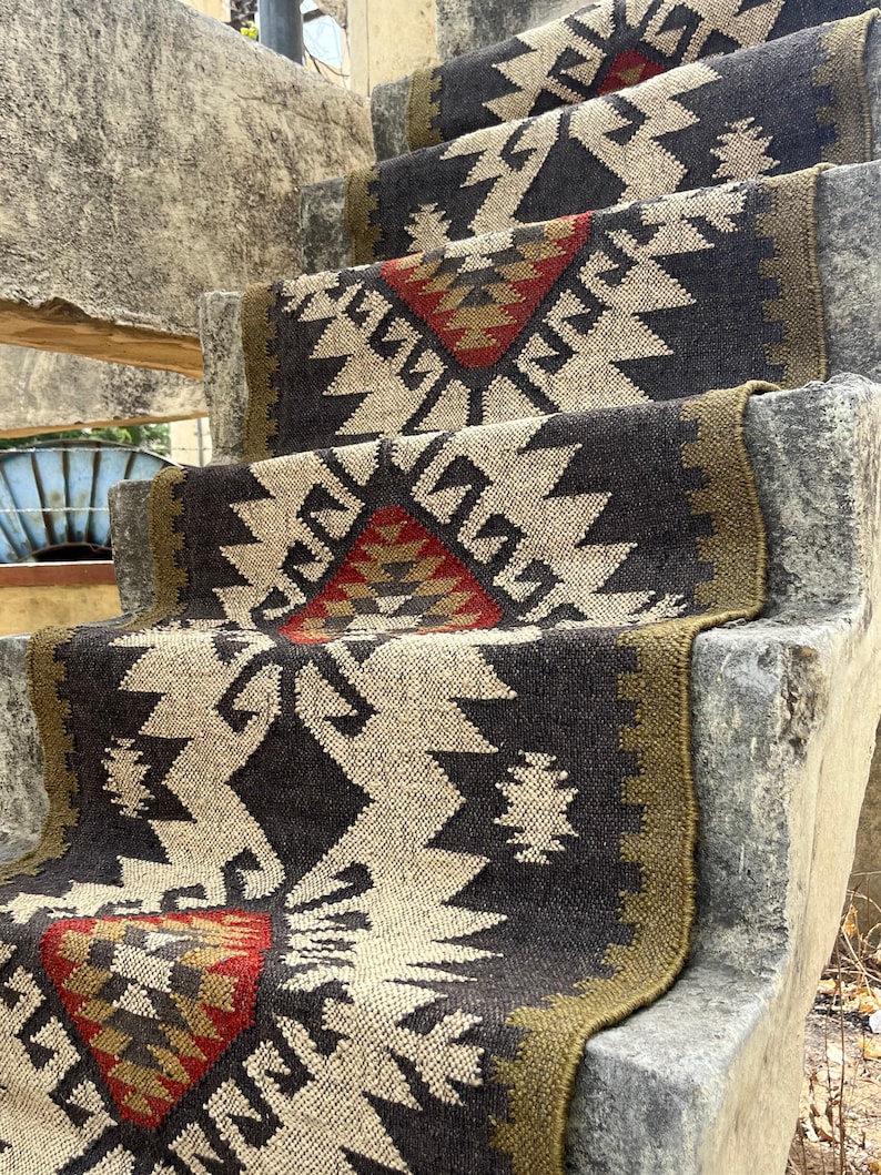 Multi Sizes Runner rug for stairs, Handwoven Geometric Indian Rug, Kilim Runner Rug for Entryway | Hallway | kitchen | Bedside image 1