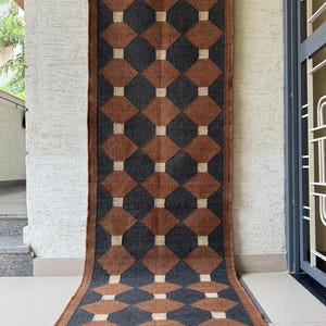 Multi Sizes Runner Rug for Stairs | Handwoven Geometric Indian Kilim | Eco-Friendly & Sustainable | Kitchen, Bedside, Hallway, Entry, Custom