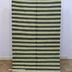 2x6 Feet and other sizes Handmade Wool Jute Green stripes kilim runner Rug, Outdoor/ Indoor Rug/Kids/ Entryway/ Balcony etc.