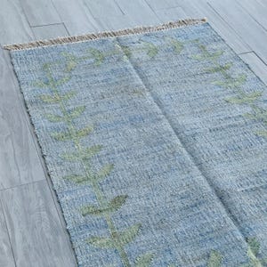 Blauwgroen boho kelimtapijt - premium handgeweven hennepkatoen plat geweven, traditioneel en scandinavisch geïnspireerde inrichting, perfect voor boho-ruimtes