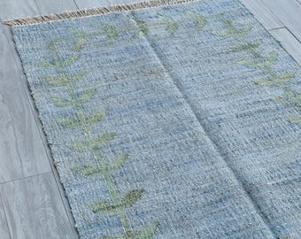 Blue Green  Bohemian Kilim Rug - Premium Handwoven Hemp Cotton Flatweave, Traditional & Scandinavian-Inspired Décor, Perfect for Boho Spaces