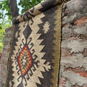 Multi Sizes Runner rug for stairs, Handwoven Geometric Indian Rug, Kilim Runner Rug for Entryway | Hallway | kitchen | Bedside image 5