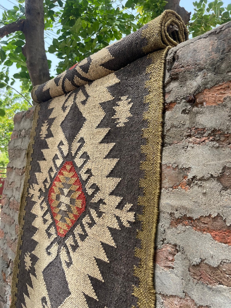 Multi Sizes Runner rug for stairs, Handwoven Geometric Indian Rug, Kilim Runner Rug for Entryway | Hallway | kitchen | Bedside image 5