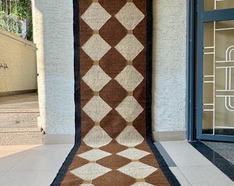 Multi Sizes Runner Rug for Stairs | Handwoven Geometric Indian Kilim | Eco-Friendly & Sustainable | Kitchen, Bedside, Hallway, Entry, Custom