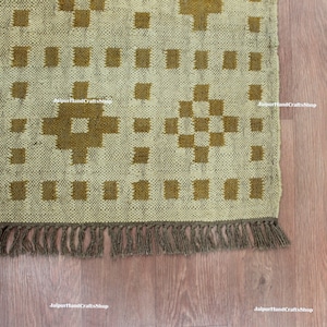 Beige Gold Handwoven Square Kilim Rug,  5X5, 9X9, 11X11, 12X12 15x15 Feet, Dining Room/ Kitchen Rug Turkish Square Kilim , Navajo Kilim Rug