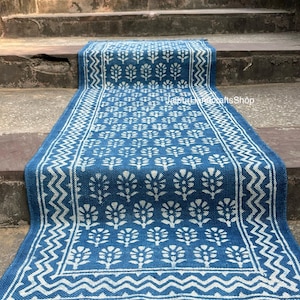 Hand Woven Hand Floral Design Long Runner Rug, Indigo Blue Kilim Runner, Narrow Kilim Rug Runner, Indian Rug Runner, Stairs Decor, Hallway