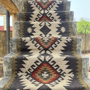 Multi Sizes Runner rug for stairs, Handwoven Geometric Indian Rug, Kilim Runner Rug for Entryway | Hallway | kitchen | Bedside image 2