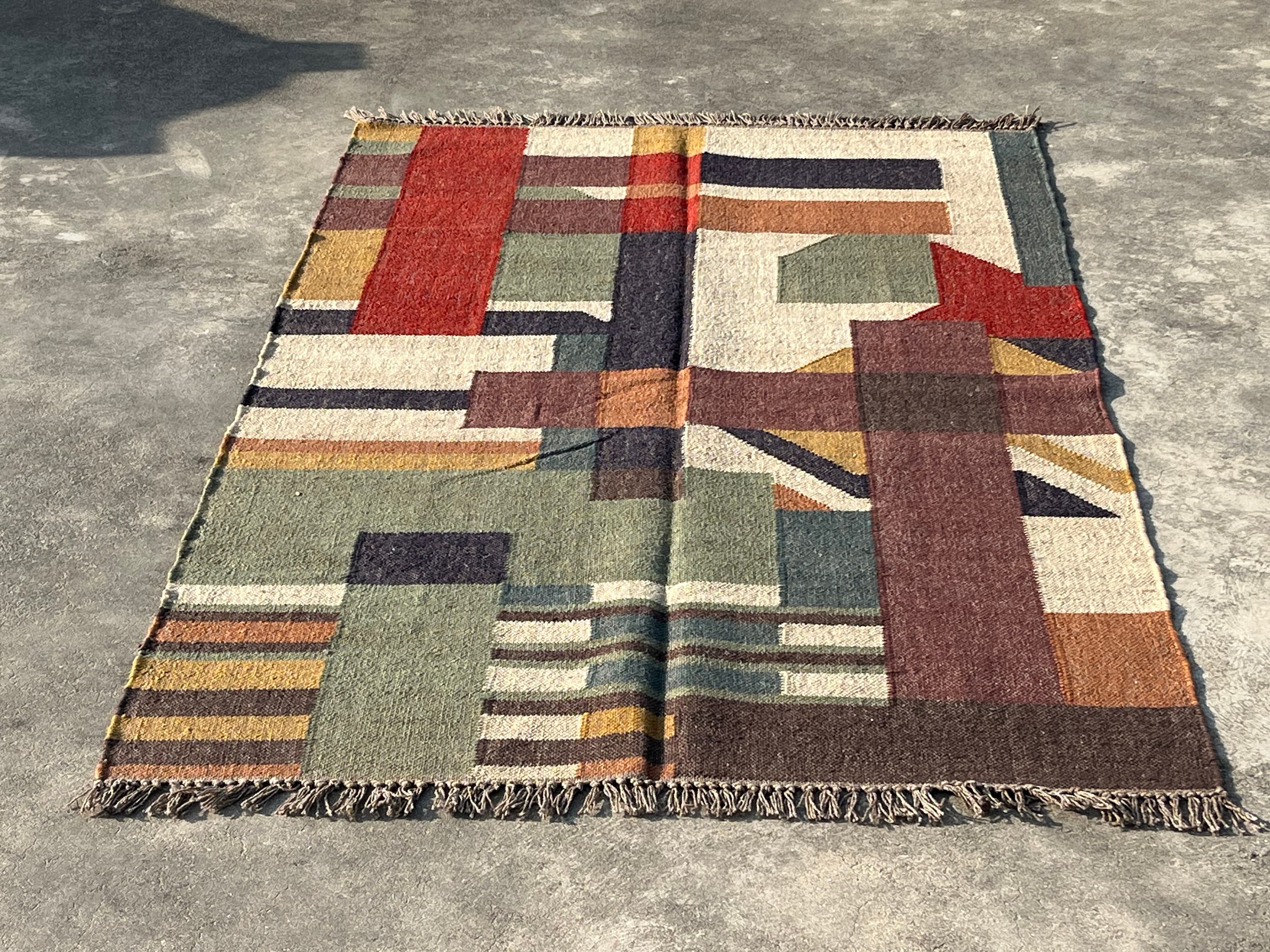 1970年代 ヴィンテージ・トルコラグ ラウンド orange/navy 7x10 Striped Kilim - Etsy