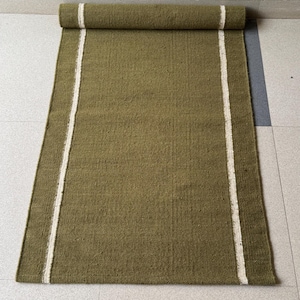 Textured Earth Tone Rug | Organic Handwoven Runner | Traditional Wool Rug | Minimalist Entry Rug | Sustainable Modern Decor | Modern Green Wool Rug | Artisan Crafted Runner | Bohemian Wool Stair Rug | Wool Rug for High Traffic | Custom Fit Kilim Runner | Rustic Home Decor Runner | Green Natural Wool Kilim | Soft Texture Hall Runner | Entryway Stair Carpet | Warm Tone Wool Kilim | Cozy Wool Runner for Bedside | Designer Wool Runner | Eco-Friendly Stair Decor |