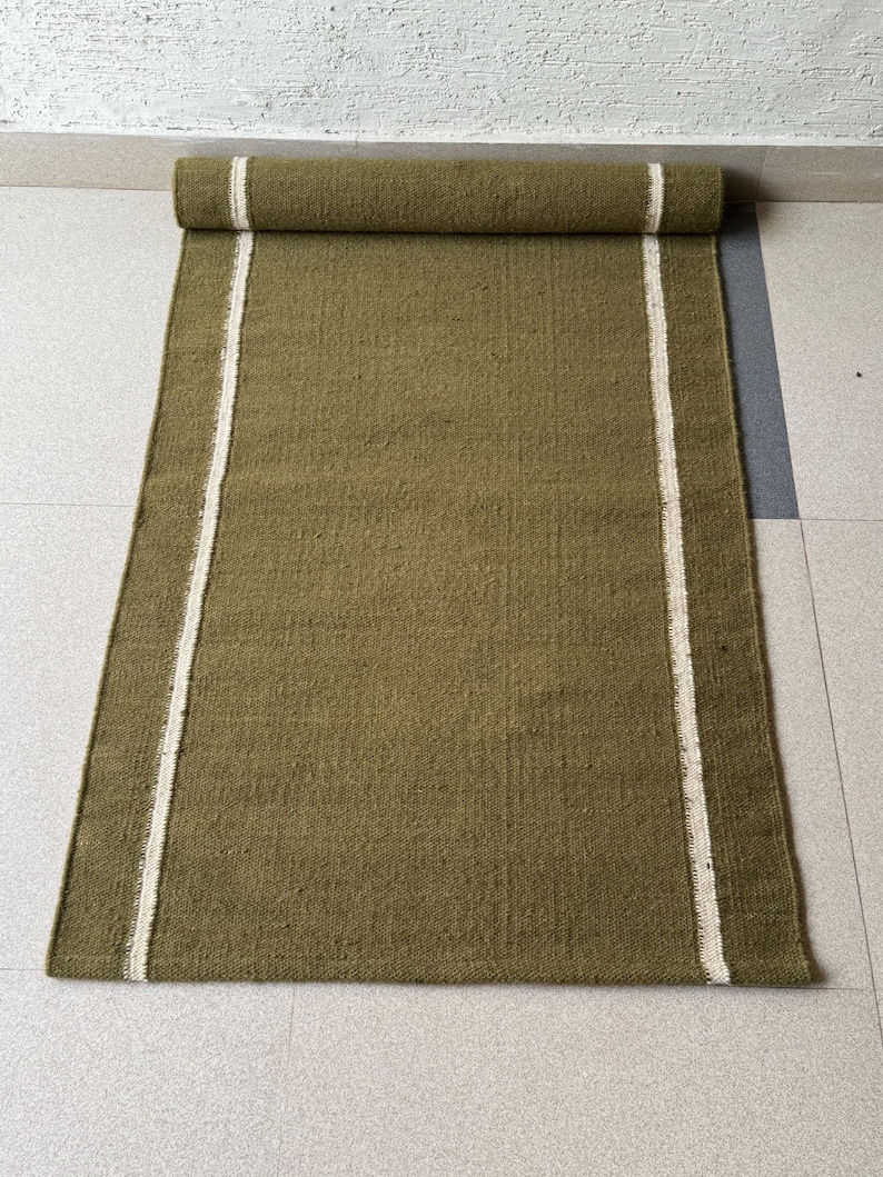 Textured Earth Tone Rug | Organic Handwoven Runner | Traditional Wool Rug | Minimalist Entry Rug | Sustainable Modern Decor | Modern Green Wool Rug | Artisan Crafted Runner | Bohemian Wool Stair Rug | Wool Rug for High Traffic | Custom Fit Kilim Runner | Rustic Home Decor Runner | Green Natural Wool Kilim | Soft Texture Hall Runner | Entryway Stair Carpet | Warm Tone Wool Kilim | Cozy Wool Runner for Bedside | Designer Wool Runner | Eco-Friendly Stair Decor |