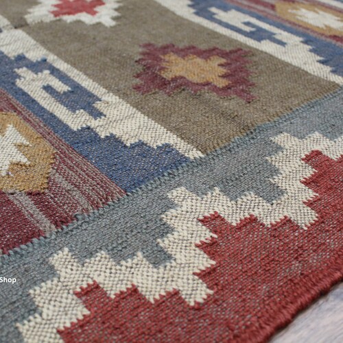 4x4 Ft Handmade Square shops Area Rug, Wool Jute Rug, Kilim Rug, Feet, Dining Room / Kitchen Rug 4X4, 5X5, 6X6 , 10x10, 11X11, 12X12 etc.