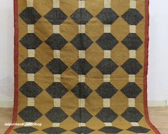 4x4, 9x9 Feet and other size also Handmade Square Wool Jute Area Rug, Kilim Rug for  Dining Room/ Living room Etc.