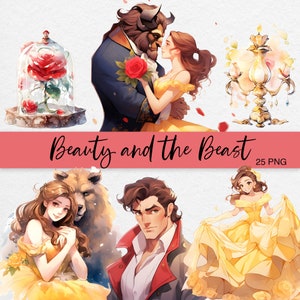 Clipart La Bella e la Bestia / Stile Anime / PNG Belle / PNG Bestia / ClipArt Principessa / Clipart Rose / Clipart da favola / Uso commerciale
