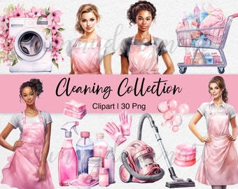 Aquarell Reinigung Clipart: Frühling Haus Designs (PNG Digital Download)