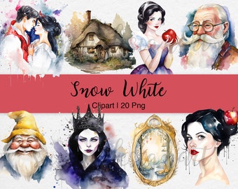 Watercolor Snow White Clipart: Fairy Tale Princess PNG Set (Digital Download)