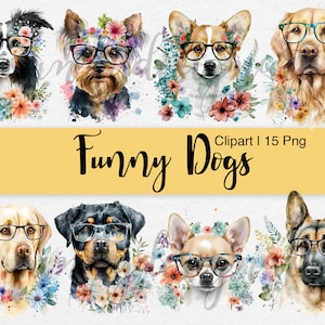 Watercolor Dog Clipart | Popular Dog Breeds | Dogs With Glasses | Dog Png | Watercolour Dogs Clipart | Cute Dog Clipart | Commercial Use