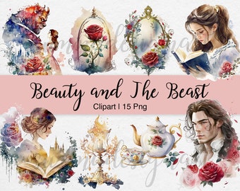Watercolor Beauty and the Beast Fairytale Clipart