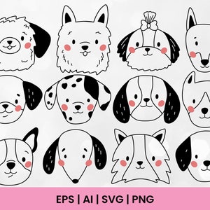 Dog Face SVG |  Dog Head Png | Dog Breed Clipart | Dog Face Silhouette | Cute Dog Svg | SVG file for Cricut | Cute Dog Cartoon PNG | Outline