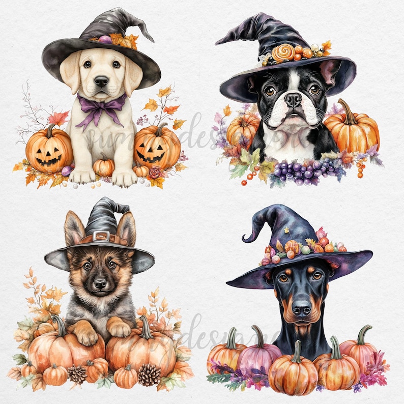 Halloween Dog Clipart Bundle: Watercolor Puppies PNG (digital Download ...