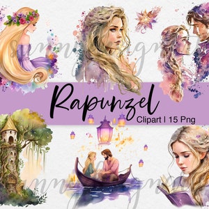 Rapunzel Clipart / Princesa Png / Acuarela Rapunzel Clipart / Enredado Png / Cuento de Hadas Clipart / Descarga Instantánea / Uso Comercial