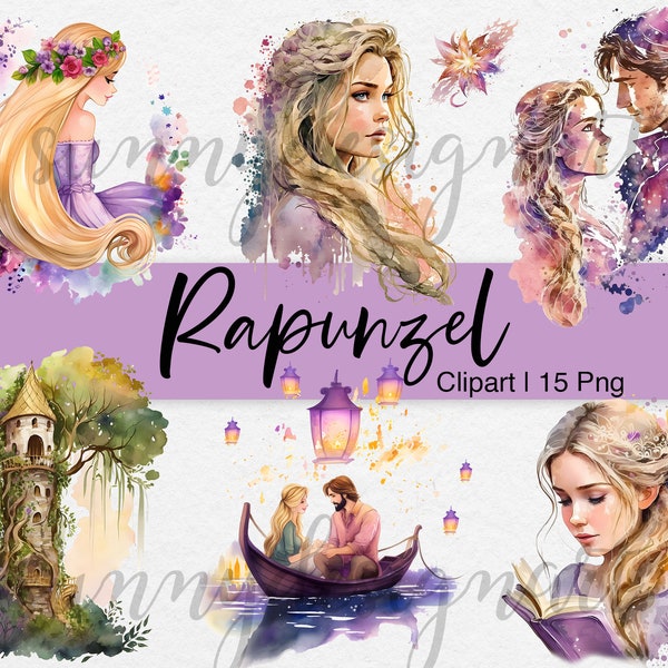 Rapunzel Clipart | Princess Png | Watercolor Rapunzel Clipart | Tangled Png | Fairytale Clipart | Instant Download | Commercial Use