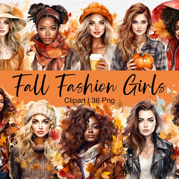 Fall Fashion Clipart, Watercolor Clipart, Fashion Girl Clipart, Autumn Clipart, Black Girl Clipart, Watercolor Woman PNG, Commercial Use