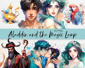 Clipart acquerello di Aladino: La principessa delle mille e una notte (download digitale PNG)