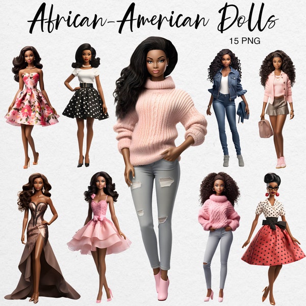 African American Dolls Clipart, Black Dolls Clipart, Black Girl Clipart, Fashion Girl Clipart, Barb, Doll PNG, Toy Clipart, Commercial Use