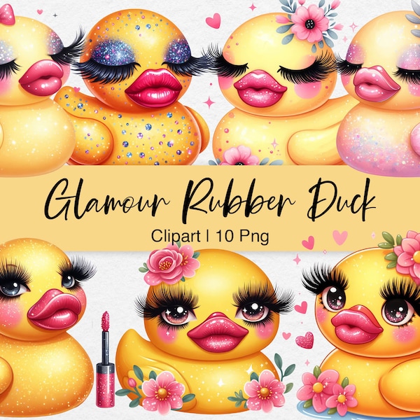 Glamour Rubber Duck Clipart, Glam Ducks with Lashes and Big Lips, Beauty Clip Art, Duck Tshirt PNG, Paper Craft, Sublimation Design, Sticker