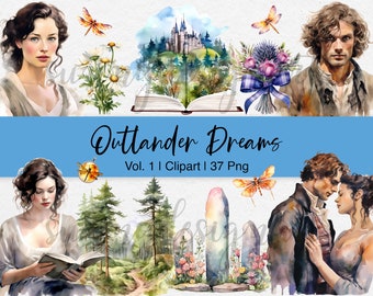 Scottish Highlands Watercolor Clipart: Thistle & Dragonfly PNG (Digital Download)