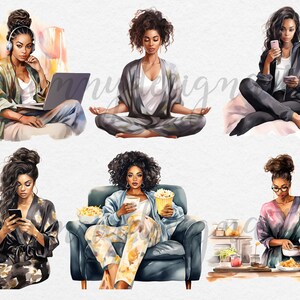 Filles dans le salon porter des cliparts mode, clipart fille noire, mode fille clipart, clipart femme noire, clipart confortable, fille PNG, usage Commercial image 5