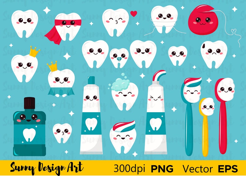 Vector Dental Clipart Kawaii Tooth Toothbrushes Toothpaste - Etsy