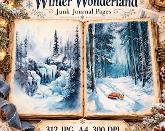 Winter Junk Journal Pages, 312 Watercolor Woodland Printables, Snowy Forest Scrapbook Paper, Digital Download