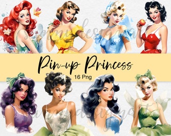 Pin up princesse des cliparts, clipart vintage, clipart aquarelle rétro, pin up filles des cliparts, pin up PNG, dame vintage PNG, usage Commercial