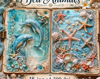 Sea Animals Junk Journal Pages, Vintage Ocean Digital Papers, Coastal Scrapbook Backgrounds, Under the Sea