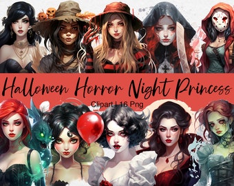 Halloween Horror Princess Clipart: Zestaw gotyckich złoczyńców PNG (do użytku komercyjnego)