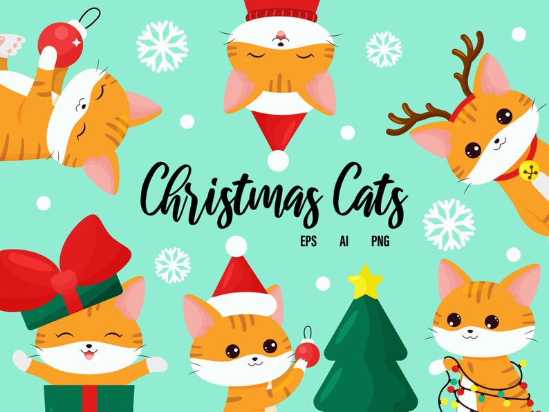 Download Christmas Kawaii Cats Clipart Vector kitty clipart Funny ...